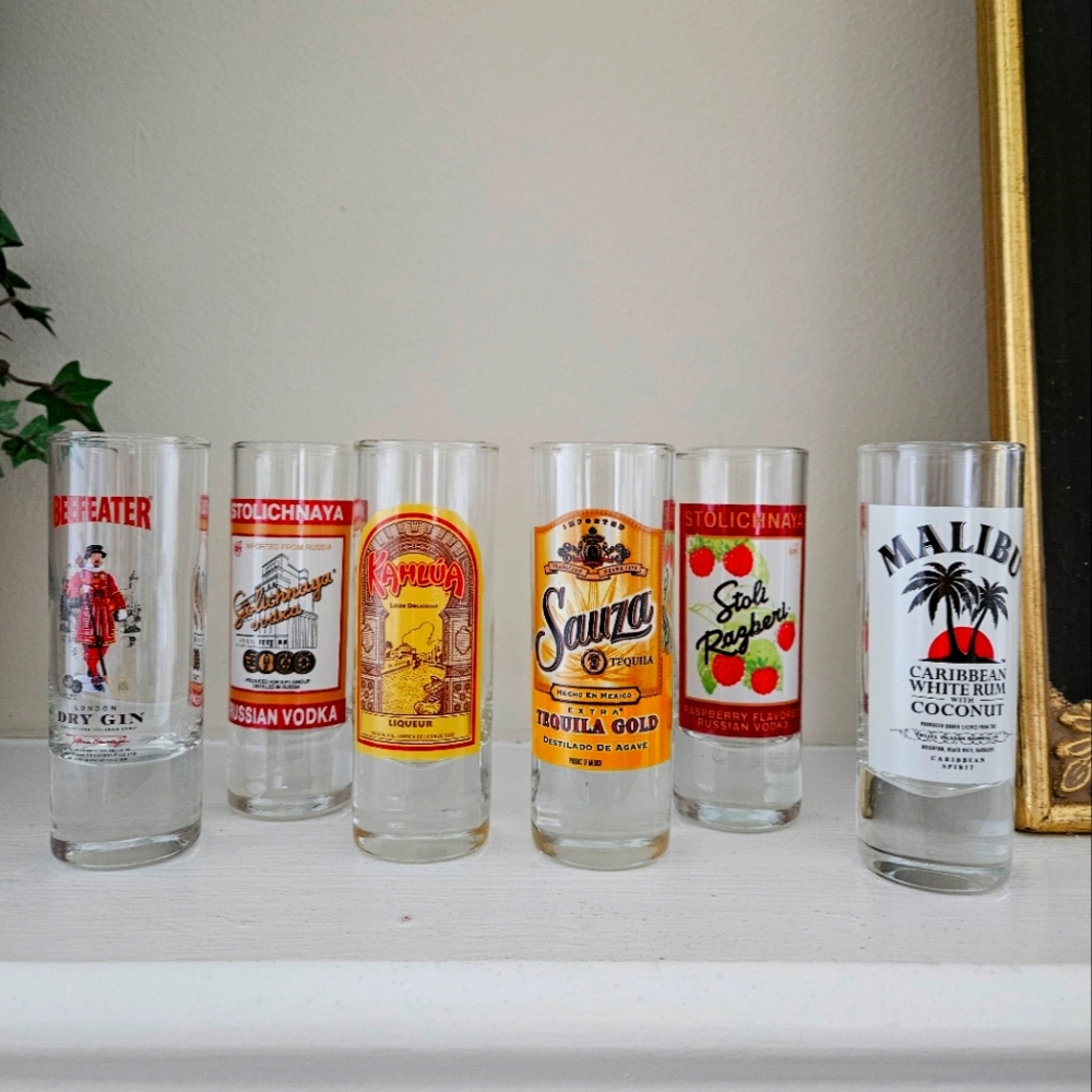 Beefeater and Assorted Tall Shot Glass 6pc. Set - Clear